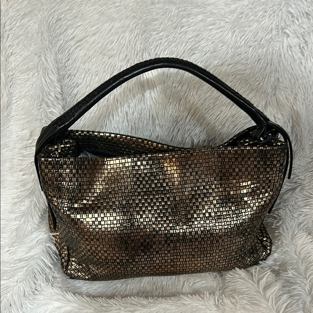 Cole Haan Black and Gold Shoulder Bag with Metallic Finish
